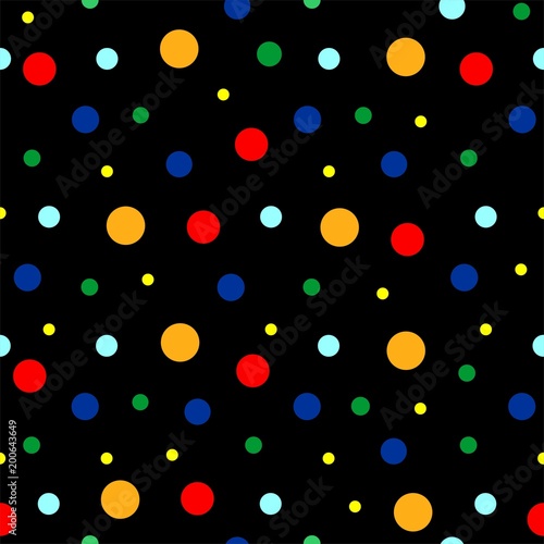 Dark seamless vector pattern with dots. Colorful background.