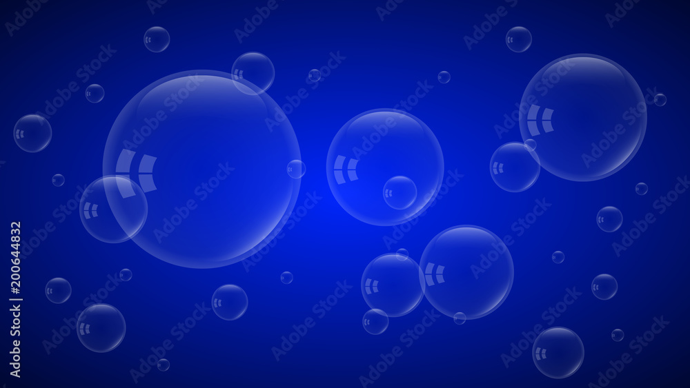 light soap bubbles on a blue background