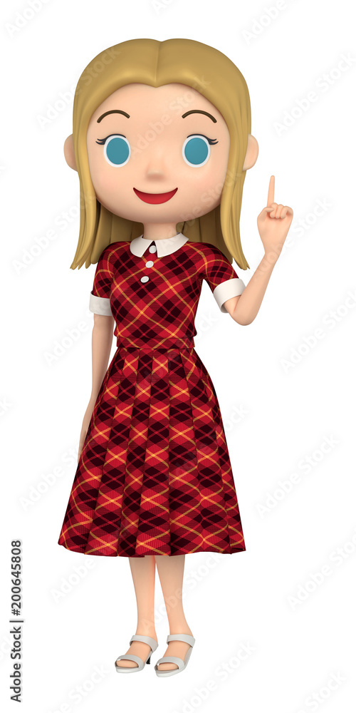 3D illustration character - A woman wearing a red dress has an explanation. 3D illustration character - A woman wearing a red dress has an explanation.