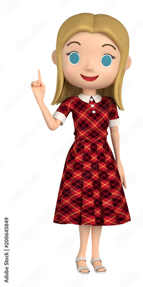 3D illustration character - A woman wearing a red dress has an explanation. 3D illustration character - A woman wearing a red dress has an explanation.