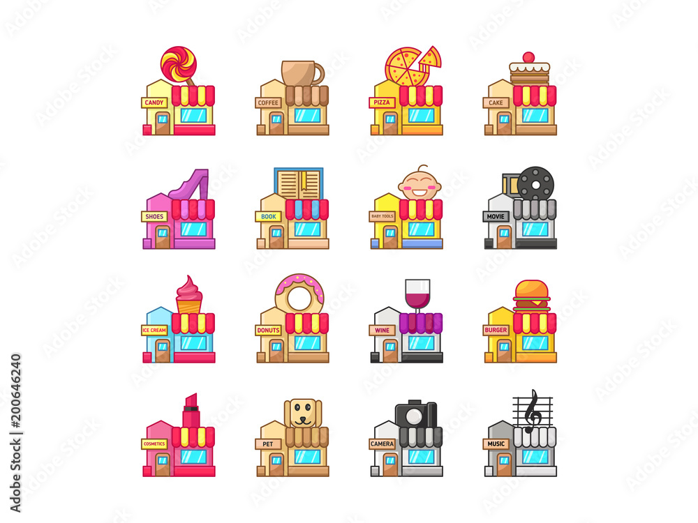 set of Icon Shop Illustration Filled Line 