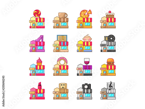 set of Icon Shop Illustration Filled Line 