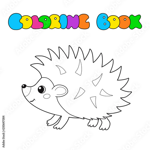 Vector outline of cute hedgehog isolated on white background. Coloring book for kids