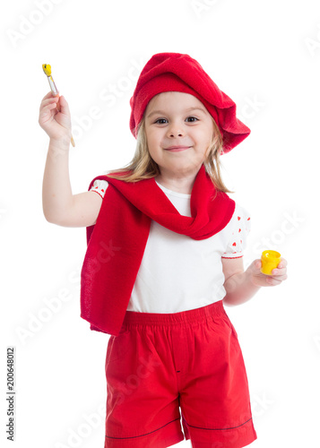 little kid girl with paintb...