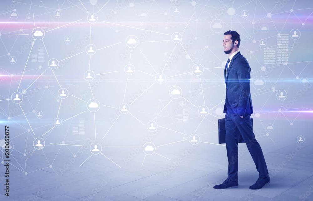 Linking people concept with lonely elegant businessman who walking somewhere
Linking people concept with lonely elegant businessman who walking somewhere