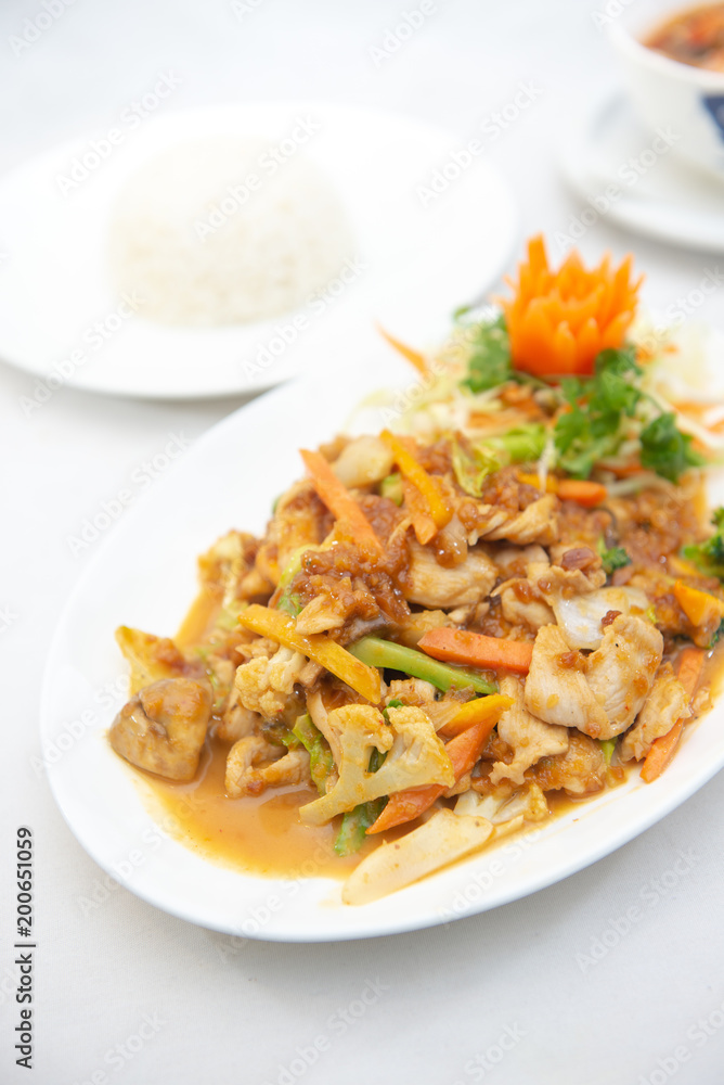 Thai style Satay  peanut sauce  stir-fried with chicken and vegetable