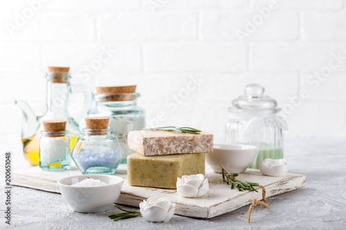 Piece of natural soap with rosemary.