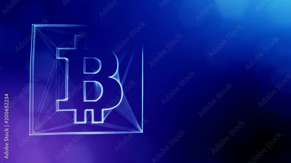 Sign of bitcoin in a square card. Financial background made of glow particles as vitrtual hologram. Shiny 3D loop animation with depth of field, bokeh and copy space. Blue version 3 Sign of bitcoin in a square card. Financial background made of glow particles as vitrtual hologram. Shiny 3D loop animation with depth of field, bokeh and copy space. Blue version 3