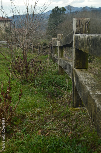 Beautiful Infinite Fence On A Farm In The Gorbeia Natural Park. Architecture Nature Landscapes. March 26, 2018. Gorbeia Natural Park. Urigoiti Basque Country. Spain.