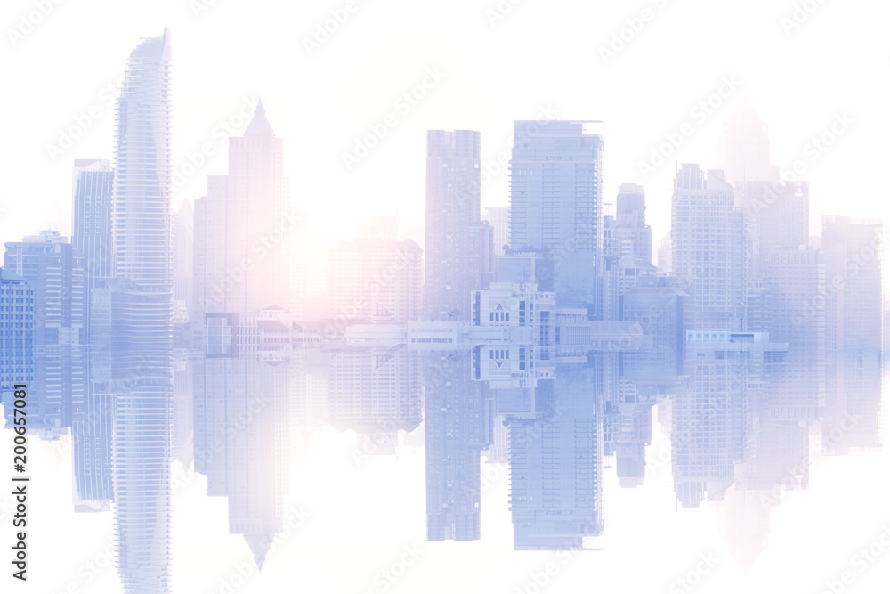 City skyline abstract multiple reflection.