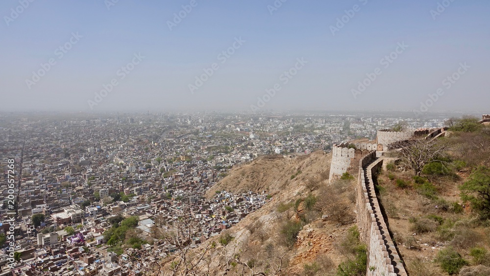 Blick vom Gebirge auf Jaipur in Rajasthan, Indien