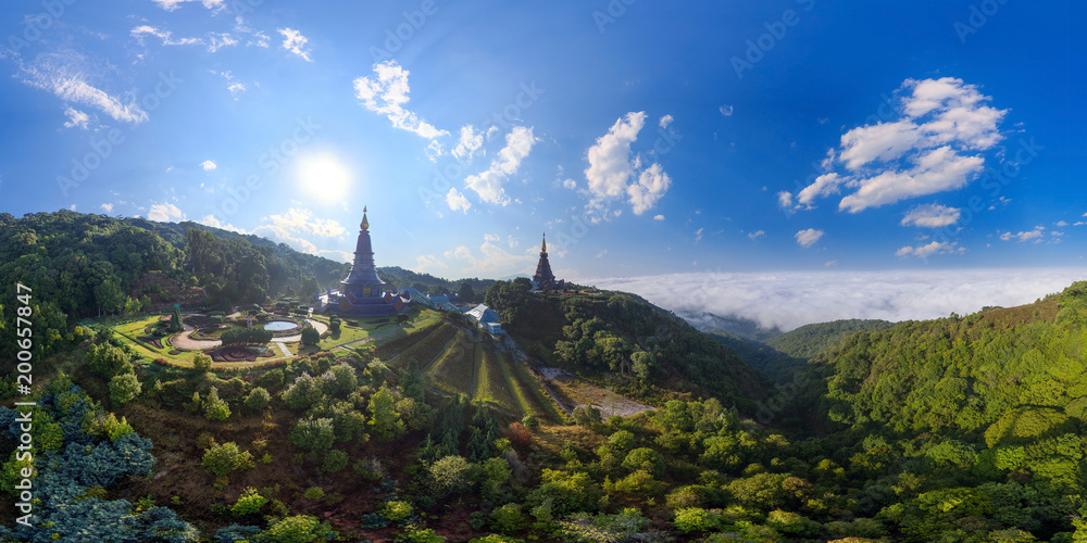Fototapeta premium Aerial Panorama of Doi Inthanon National Park, ChiangMai, Thailand