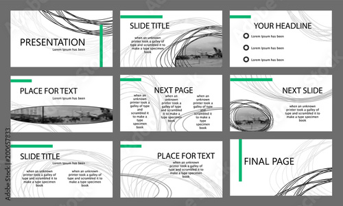 Green and black elements on a white background. The template is used as a business presentation in marketing and advertising, annual report, flyer and banner. Presentation