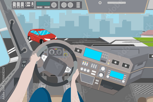 The driver did not manage to drive out on the oncoming lane. Dangerous speeding. Vector illustration