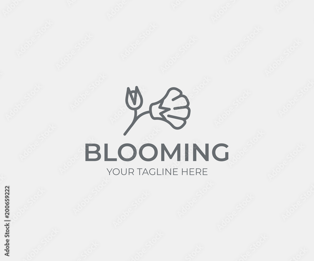 Flower logo template. Abstract flower with flower bud vector design. Elegant floral logotype