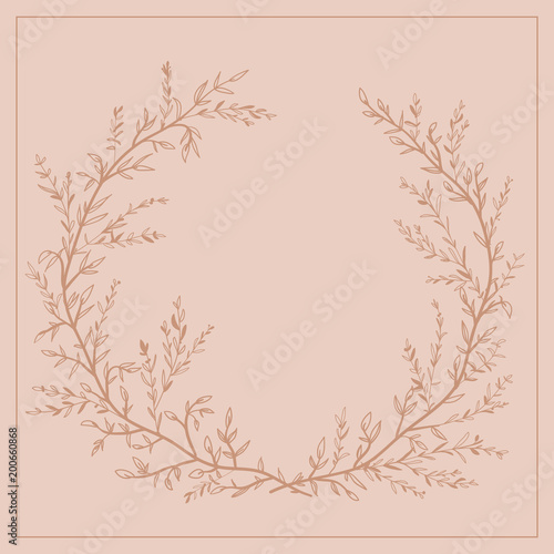 Wreath of twigs and leaves vector. Template for wedding invitati