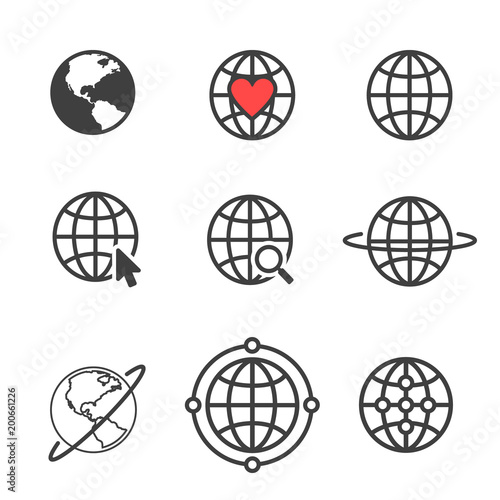 Set of Globe related outline icons. Web apps. Thin line vector icons for website design and development, app development. Vector illustration.