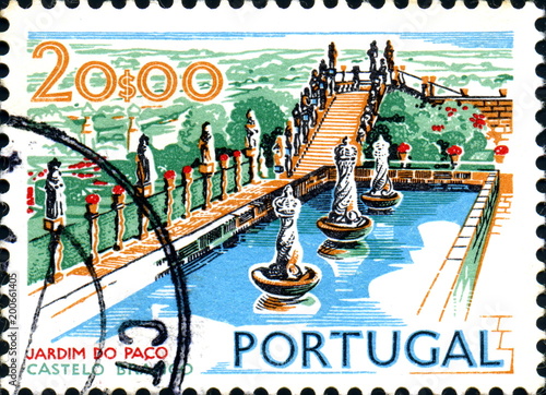 O Jardim do Paço  Castelo Branco. Timbre postal. Portugal photo