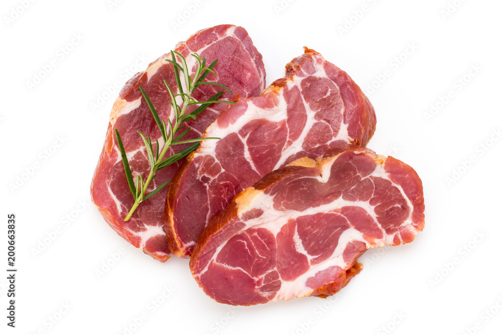 Fresh pig crude meat with rosemary. Fresh pig crude meat with rosemary.