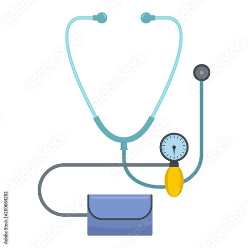 Stethoscope and tonometer icon. Flat illustration of stethoscope and tonometer vector icon for web