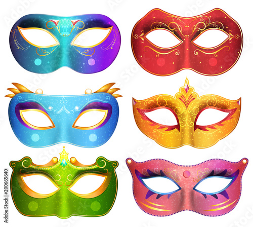 Face masks collection for masquerade party carnival masks vector illustration
