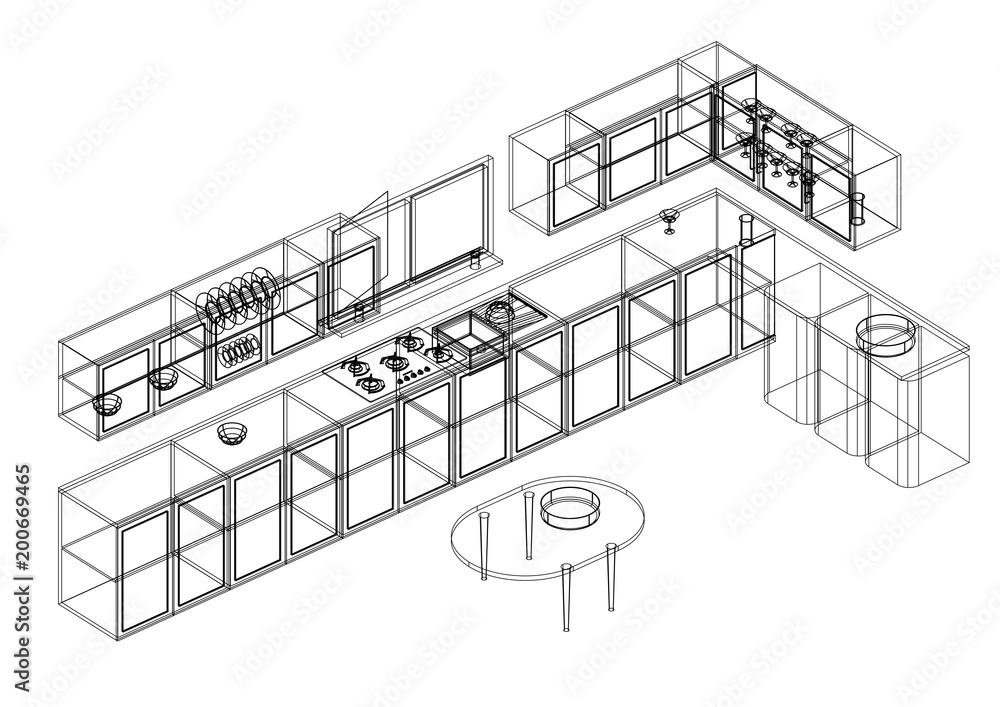 Kitchen 3D blueprint - isolated