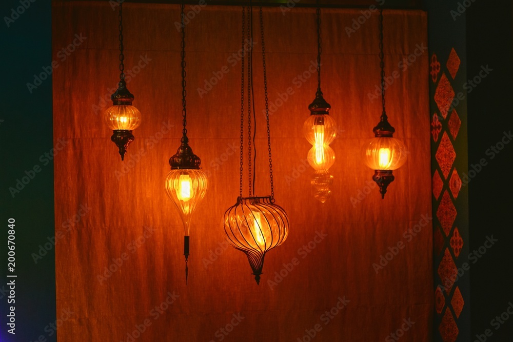 hanging from the ceiling lamps in Oriental style