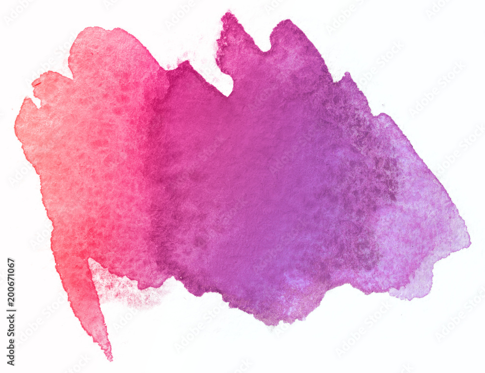 purplish red watercolor stain. Isolated on white background, element for design. brush strokes painted by hand.