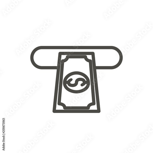 Recceive cash ATM icon vector. Outline banking. Line payment symbol.