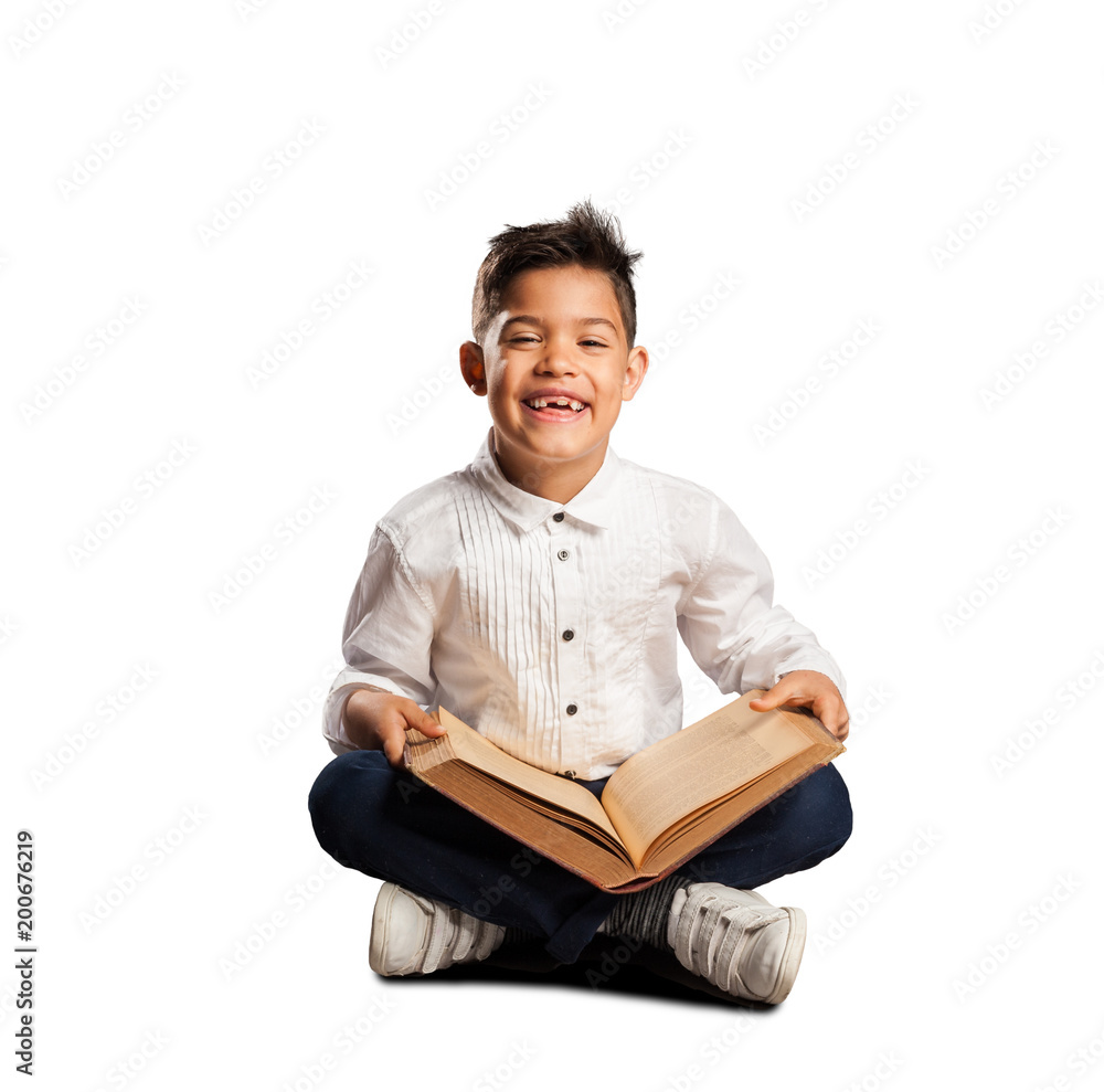 little boy reading a book on white background little boy reading a book on white background