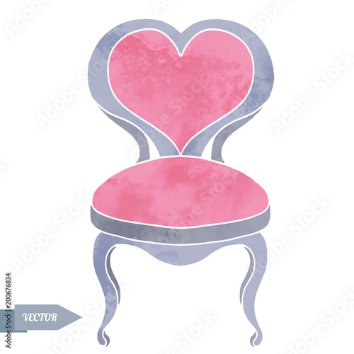 Watercolor pink chair, heart shape