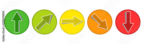 Product Rating System - 5 Arrow Buttons From Green To Red - Vector Illustration - Isolated On White Background