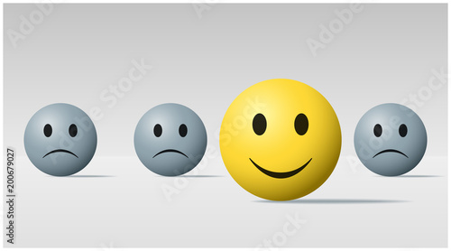 Emotional background with happy face ball among sad face balls , vector , illustration