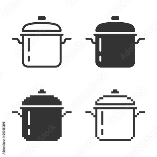 Monochromatic stew pan icon in different variants: line, solid, pixel, etc.