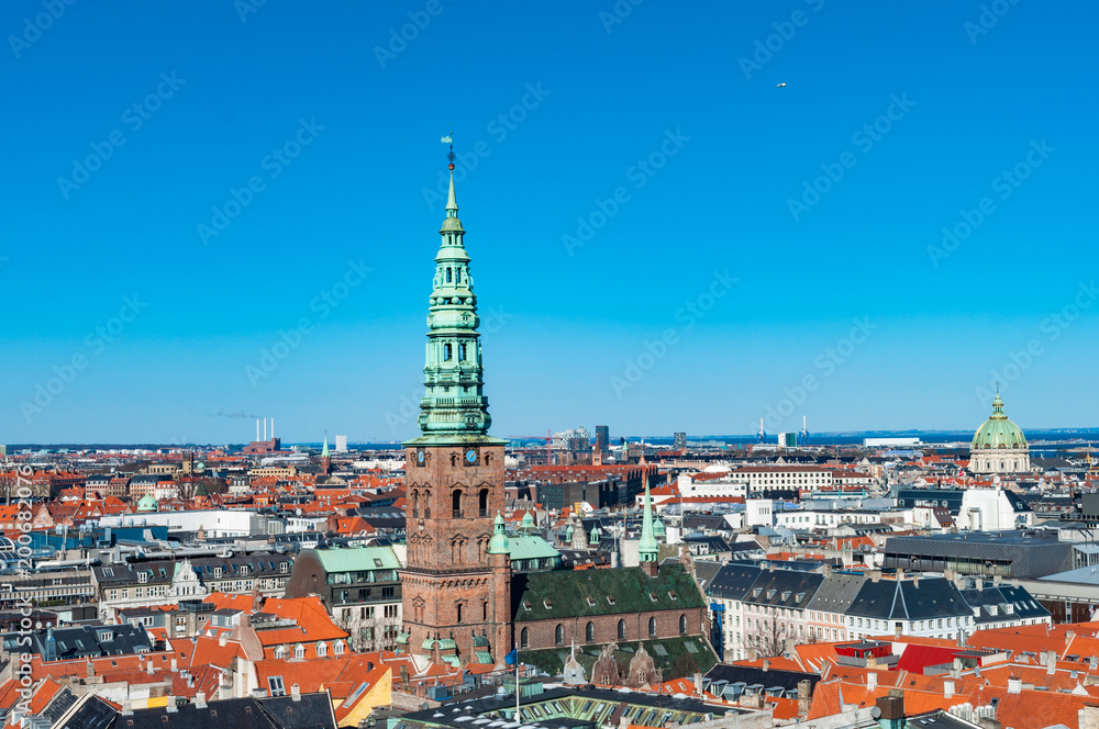 Aerial view over city of Copenhagen
