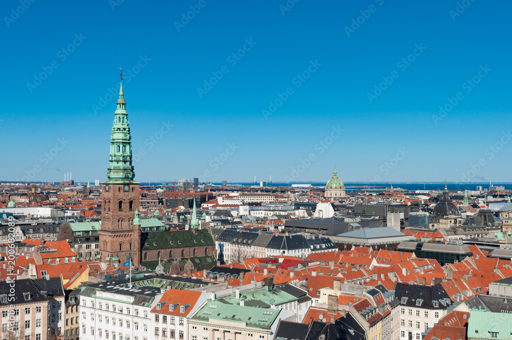 Aerial view over city of Copenhagen