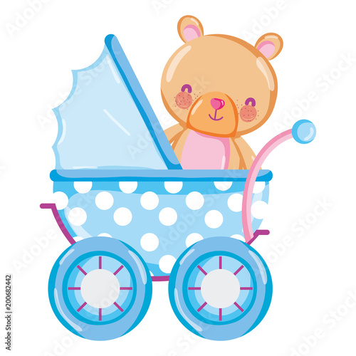 bear teddy animal inside baby stroller