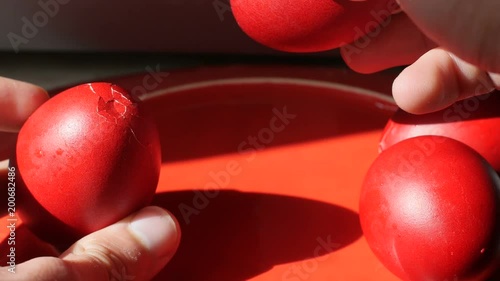 Cracking Red Eggs For Easter Christian Tradition