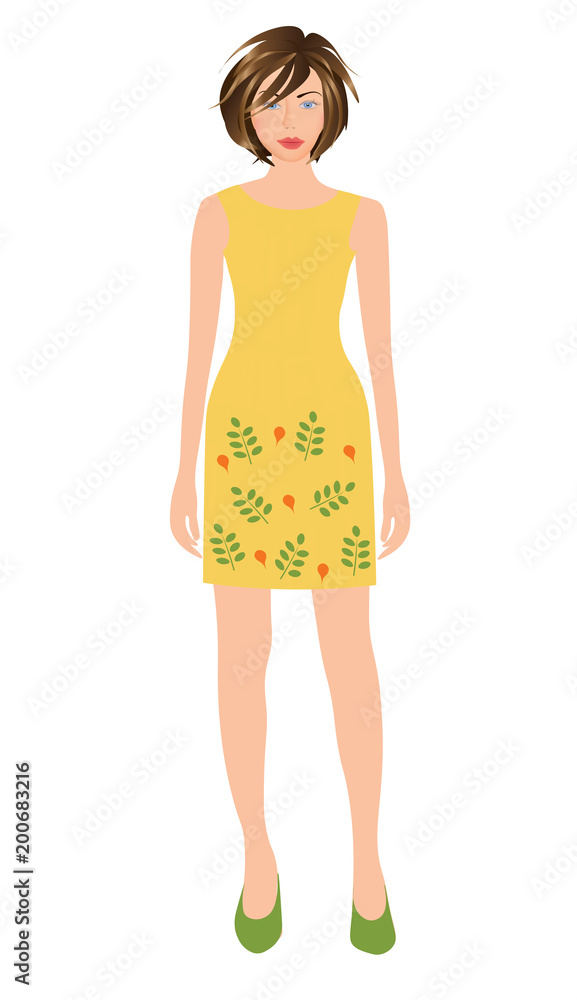 Woman wearing yellow dress, vector Woman wearing yellow dress, vector