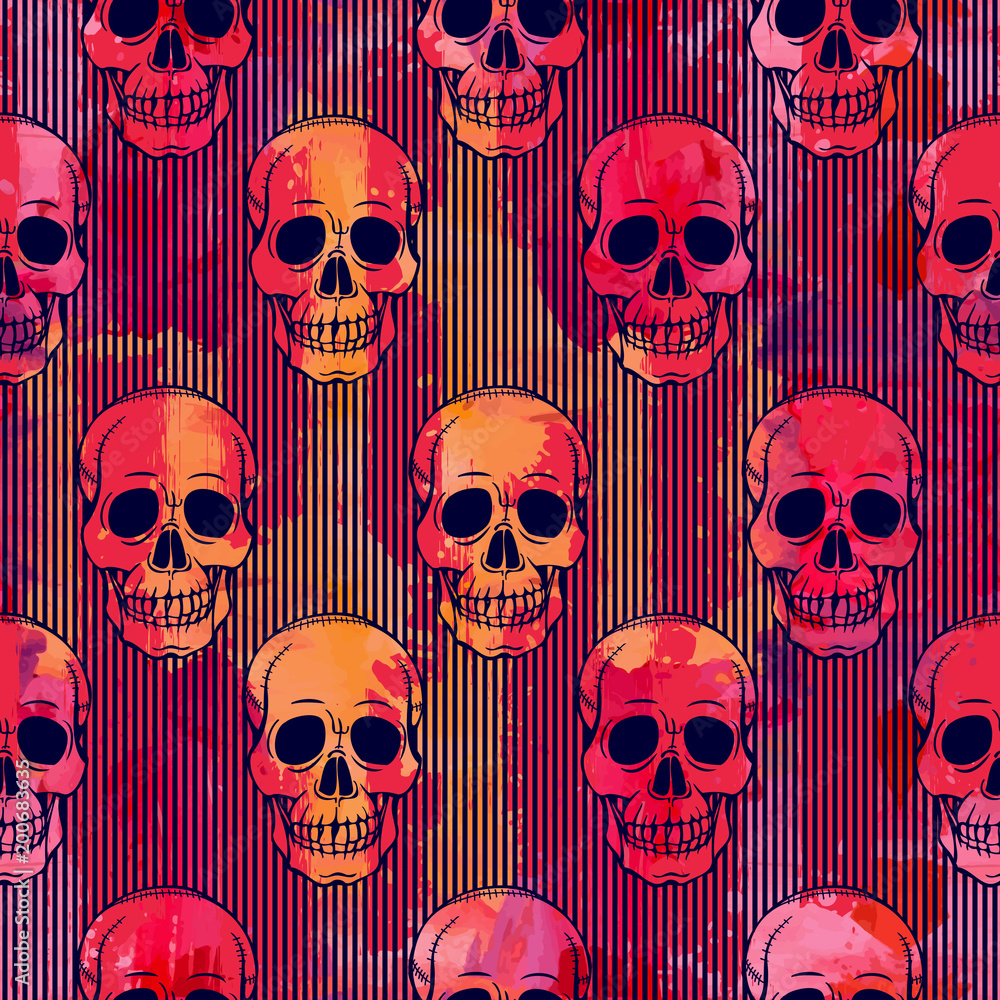 Seamless pattern with skull. Can be used as background, packaging paper, cover, fabric and etc. Freehand drawing