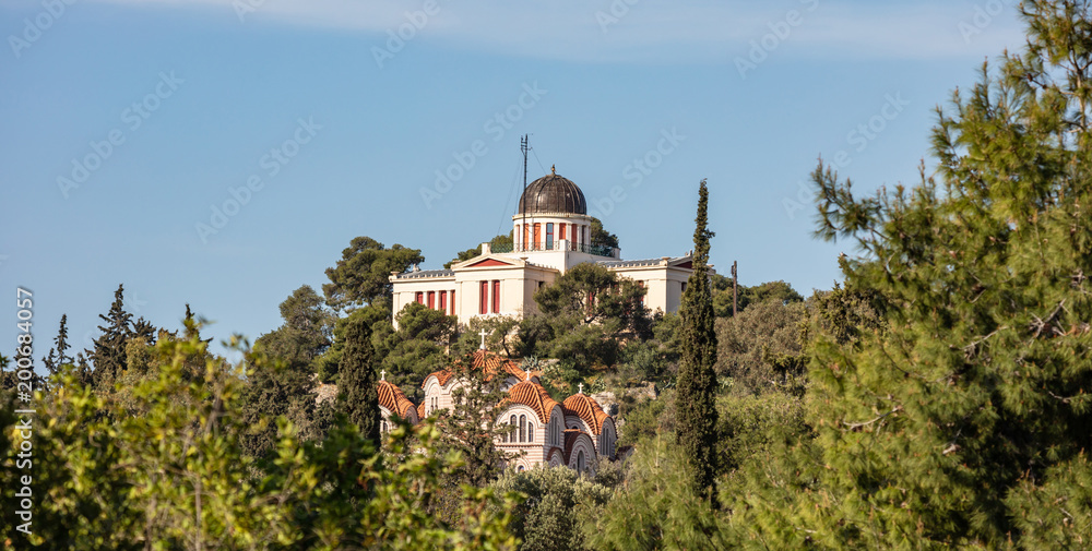 Athens, Greece. National observatory view from Plaka streets