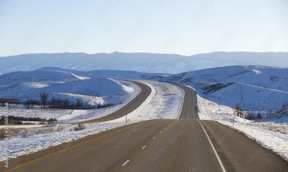Empty interstate highway in winter Montana 