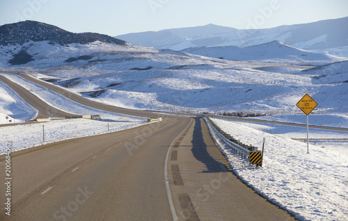 Empty interstate highway in winter Montana  photo