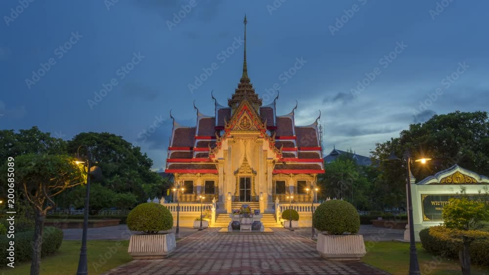 4K Timelapse Movie Sunset Scene of Thai Temple in Sunset Scene, Songkhla, Thailand 4K Timelapse Movie Sunset Scene of Thai Temple in Sunset Scene, Songkhla, Thailand