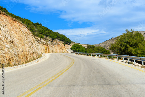 View of mountain road on beautiful Cephalonia island. Greece