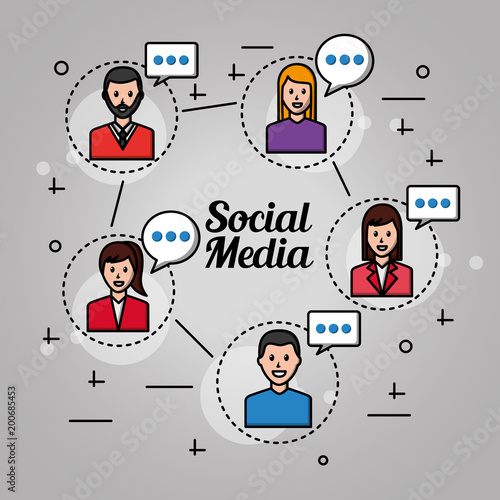 people social media connection with girls and boys text talking vector illustration