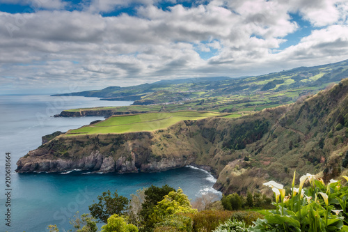 Aerial view. Rocky coastal scenery at Sao Miguel Island, Azores, Portugal © solipa