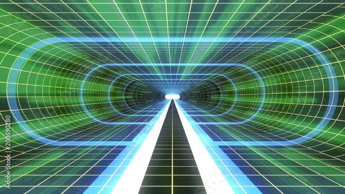 In out flight through VR BLUE neon YELLOW grid GREEN lights cyber tunnel HUD interface motion graphics animation background new quality retro futuristic vintage style cool nice beautiful video foota photo