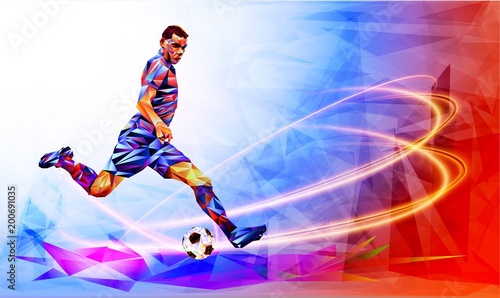 Soccer player  the background of the stadium FIFA world cup. Welcome to Russia. Football player in Russia 2018. Fool colour vector illustration in flat style isolated on white background.