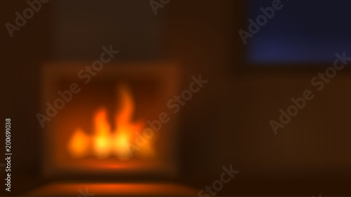 Slika na platnu Blurred vector background with fireplace, home interior